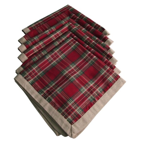 Waterford Linens Red Plaid Gold Trim Napkins  Set Of 6 EUC - Picture 1 of 16
